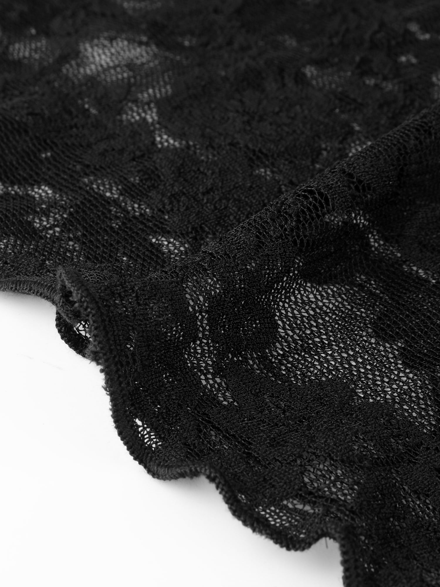 DARING DIVA Women's Mock Neck Slim Fit Lace Sheer See Through Top M Black