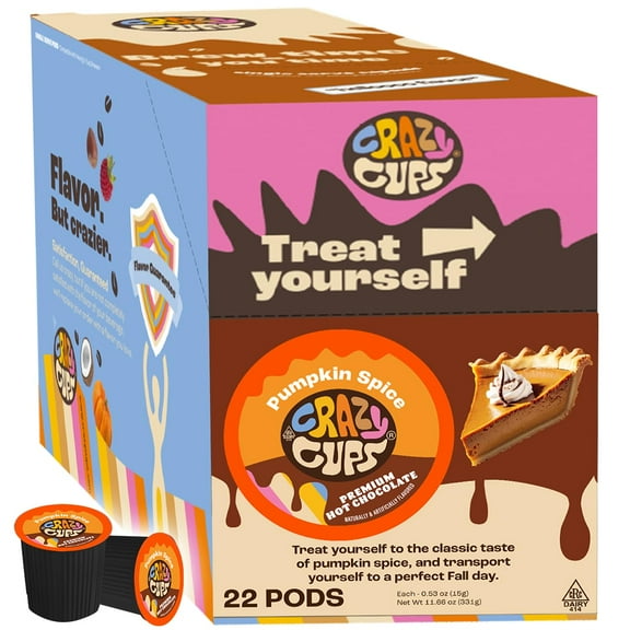 Crazy Cups Pumpkin Spice Hot Chocolate Pods, Perfect Pumpkin Hot Chocolate for Keurig K Cups Brewers, Rich Creamy Pumpkin Spice Hot Cocoa Pods for Cozy Fall Moments, 22 Count