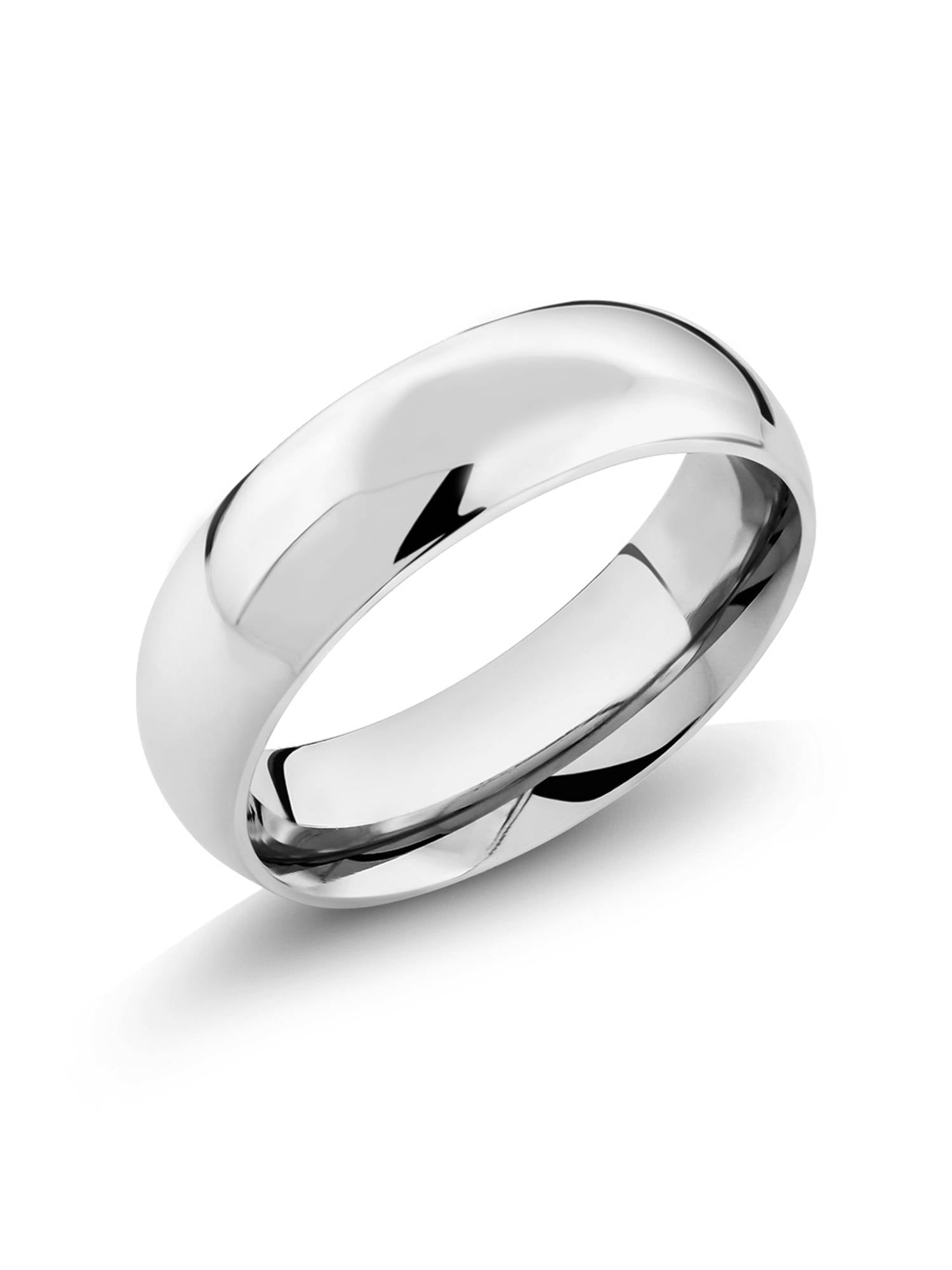 6mm Wedding Band Ring Stainless Steel Half Round Polished Grooved Traditional. 