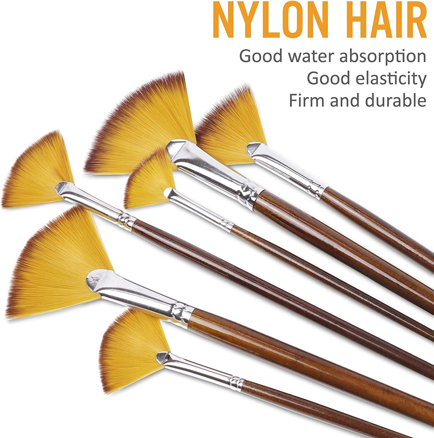 JJEAN-Artist Fan Paint Brushes Set 9pcs - Soft Anti-Shedding Nylon Hair Wood Long Handle Paint Brush Set for Acrylic Watercolor Oil Gouche Painting