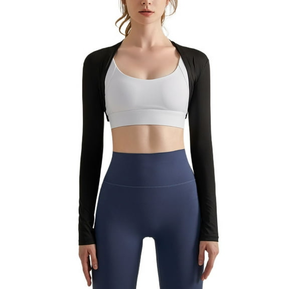 SWSMCLT Women's Cropped Shrug Bolero Tops Workout Long Sleeve Sun Protection Lightweight Bolero Black 4-6