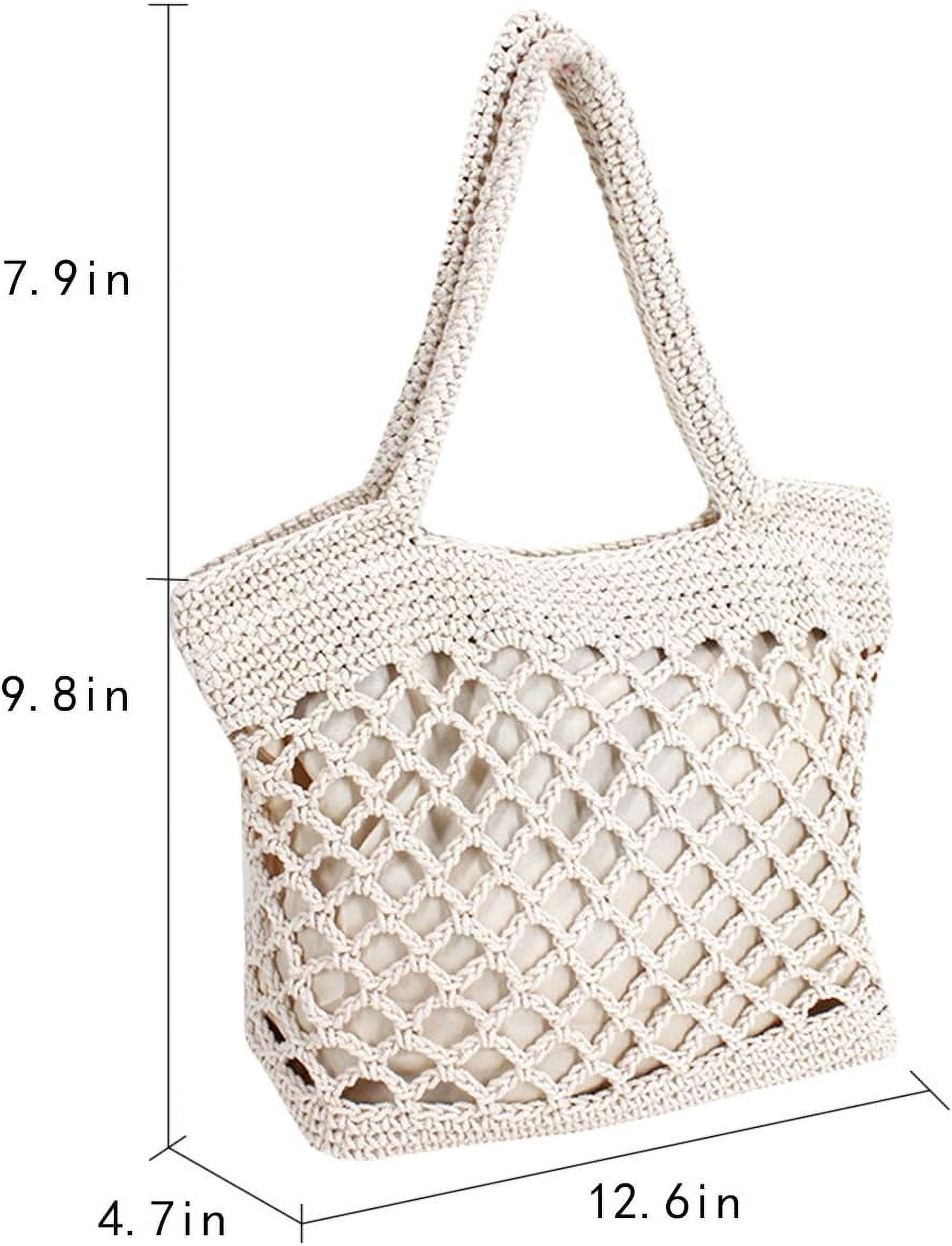 LinYooLi Cotton Crochet Beach Tote Bohemian Handmade Top Handle Bag Small Summer Boho Bag