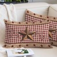 thumbnail image 2 of Vintage Texas Star Brown Throw Pillow Covers, Red Plaid Berry Farmhouse Soft Breathable Pillow Cases with Invisible Zipper for Sleeping, Toddler Pillowcases for Couch Bed Sofa Chair 12x20 Inches, 2 of 9