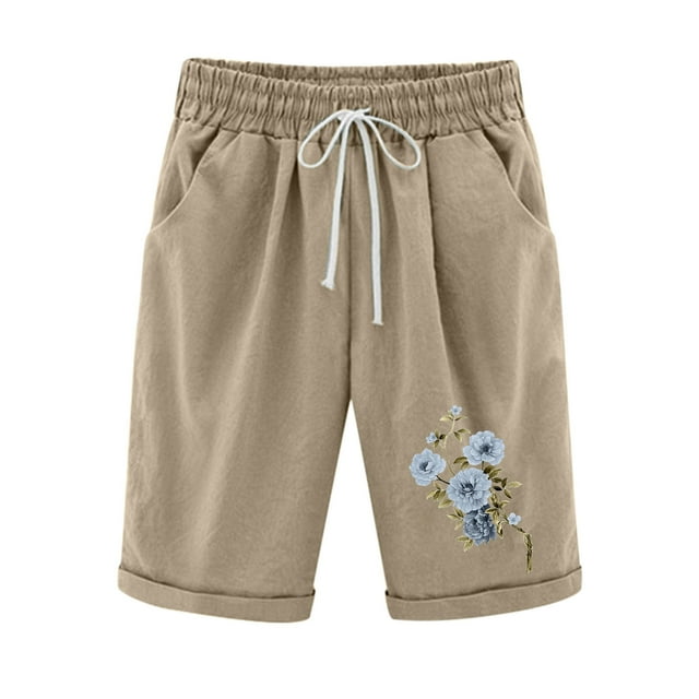 Birdeem Printed WomenâS Elastic Waist for Casual with Casual Pockets Half Shorts Pants