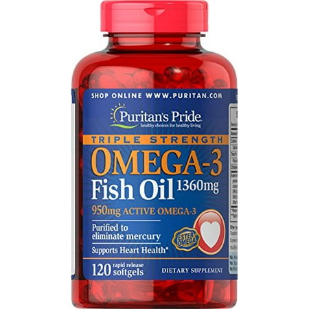 Puritan's Pride Triple Strength Omega-3 Fish Oil 1360 mg (950 mg Active Omega-3)-120 (Best Triple Strength Fish Oil)