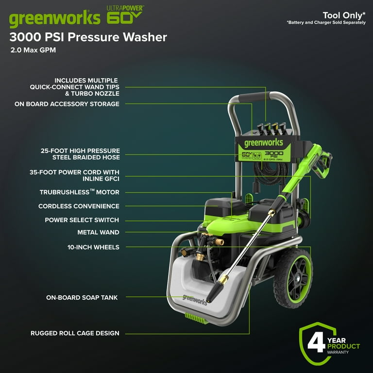 Greenworks Hybrid 60V 3000 PSI at 2.0 GPM Electric Pressure Washer