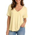 thumbnail image 3 of HuangHuanChen Women's Short Sleeve T Shirt V Neck Oversized Tshirt for Women Casual Loose Fit Basic Tee Solid Color Tshirt Shirt Yellow XXL, 3 of 6