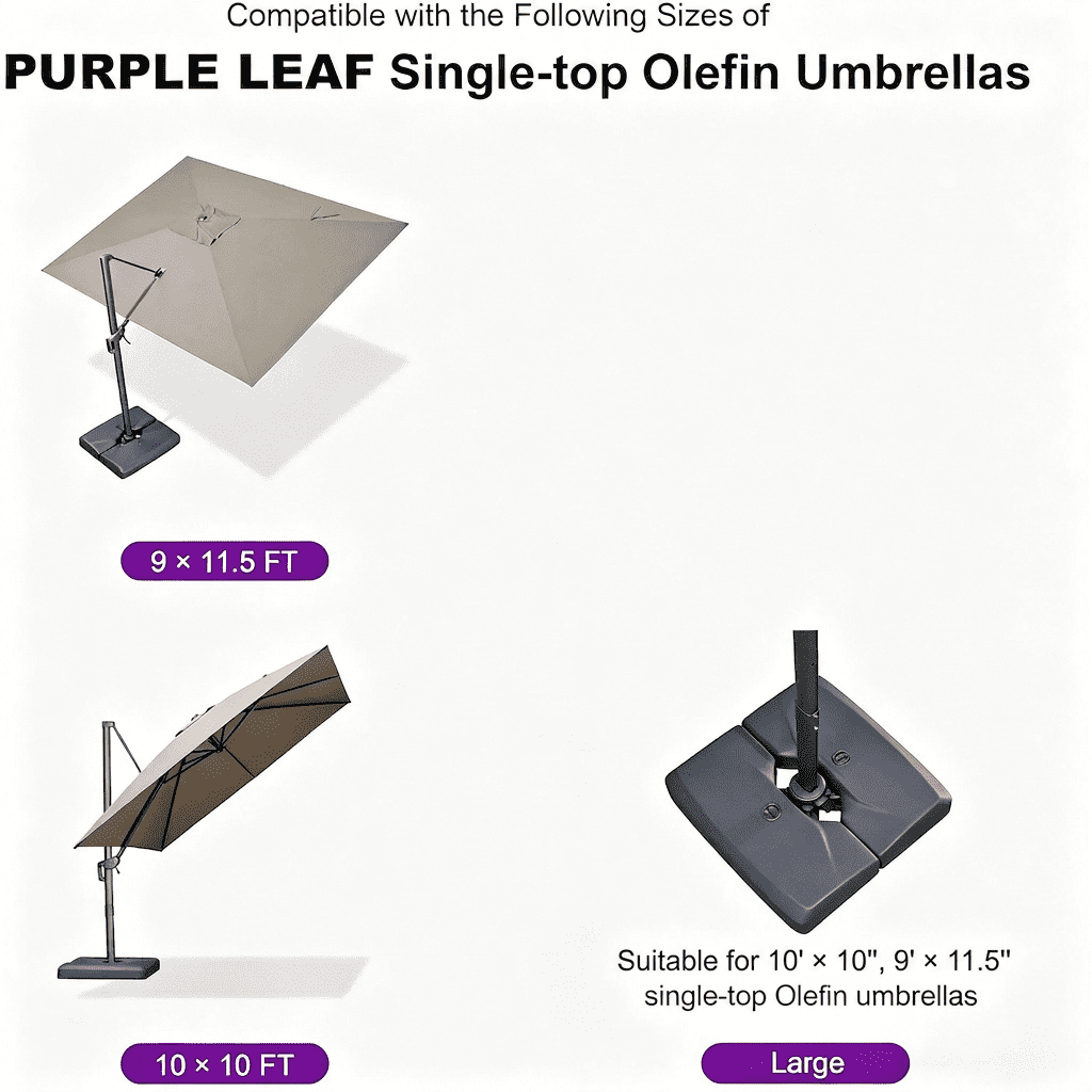 PURPLE LEAF 220 lBS Heavy Duty Patio Umbrella Base Offset Cantilever Umbrella Base Sand/Water Filled Square for Outdoor