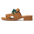 thumbnail image 2 of YDN Women Open Square Toe Tassel Chains Slip on Mules Slip on Low Chunky Heel Sandals Party Daily Shopping Size 7 Brown, 2 of 4