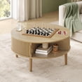 thumbnail image 6 of Round Lift Top Coffee Table, Modern Coffee Table with 180° Curved Sliding Door, Fluted Accent Coffee Tables with Hidden Storage and Open Shelves, for Living Room, Office, Oak, 6 of 7