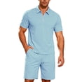 thumbnail image 3 of Xcmzpl Men Sets Outfits 2 Piece Shirts and Shorts Quarter Zip Collared Golf Shirts Summer Beach Track Suits with Pocket, 3 of 7