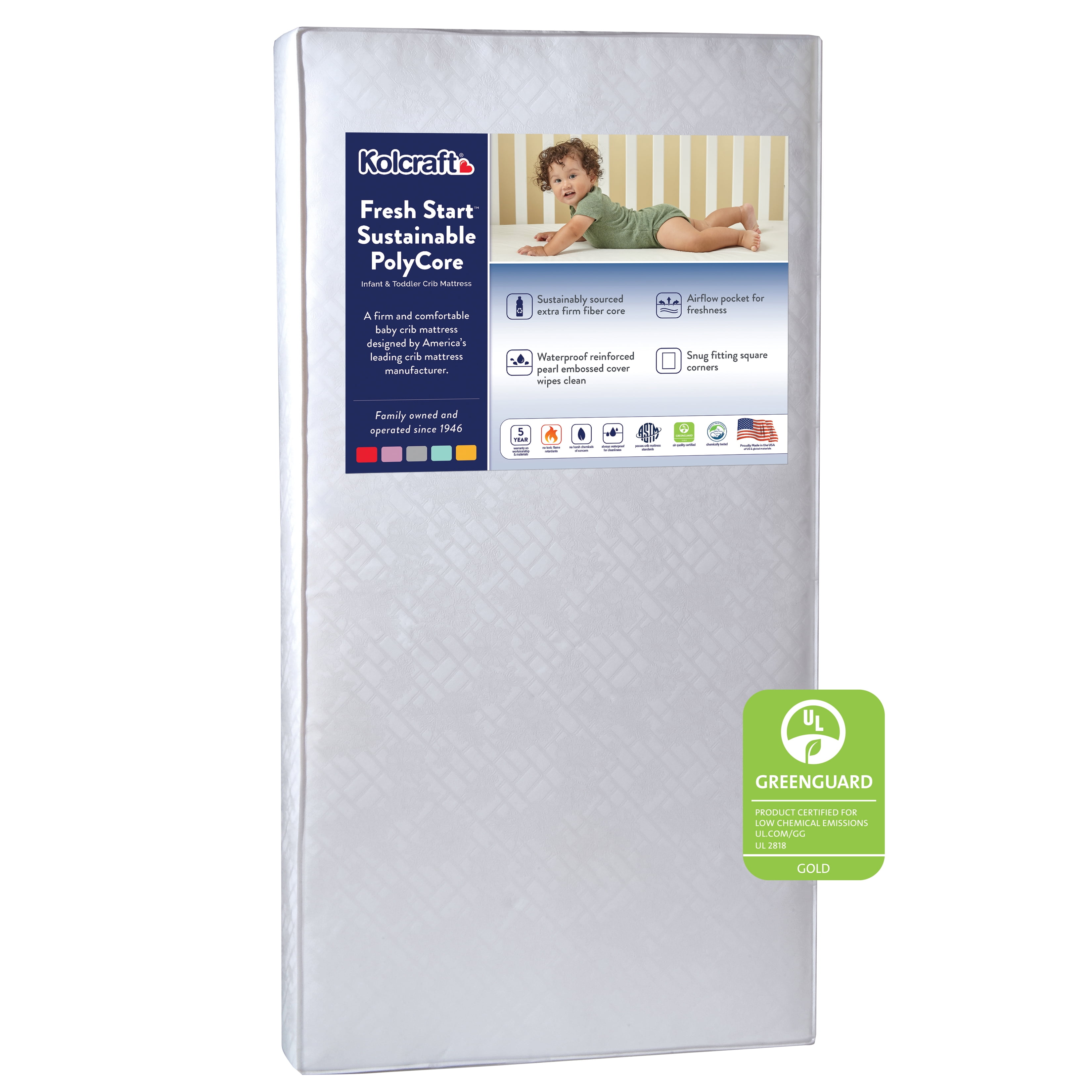 Kolcraft Fresh Start Crib & Toddler Mattress, Sustainable Fiber Foam