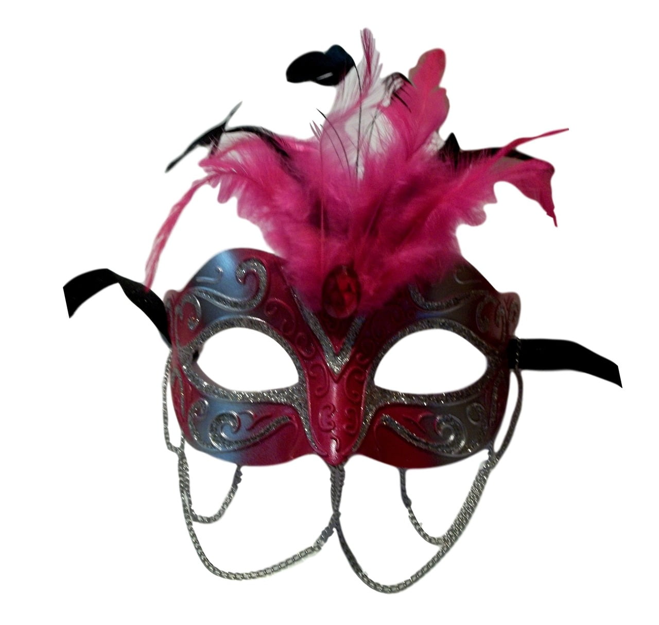 Pink/Silver Feather Masquerade Mask  Fancy Dress Party Ball Mardi Gras 