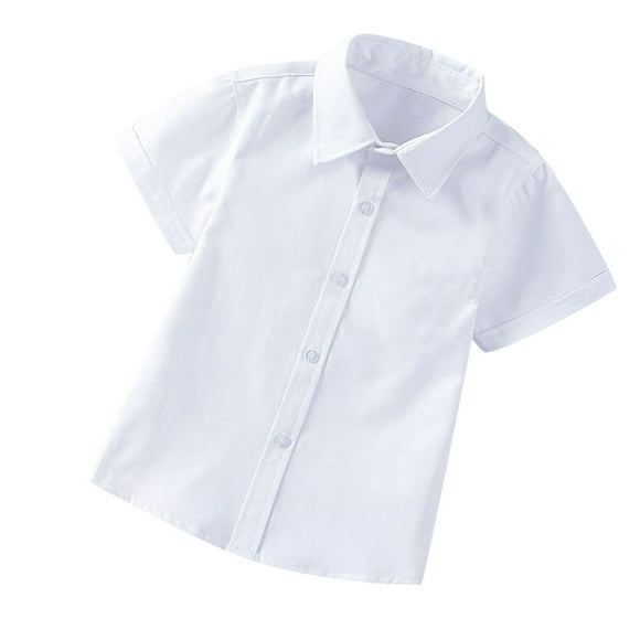 QIPOPIQ Dégagement Garçons Uniforme Robe Chemise Manches Courtes Chemise Oxford, Blanc Tailles 2T-18T