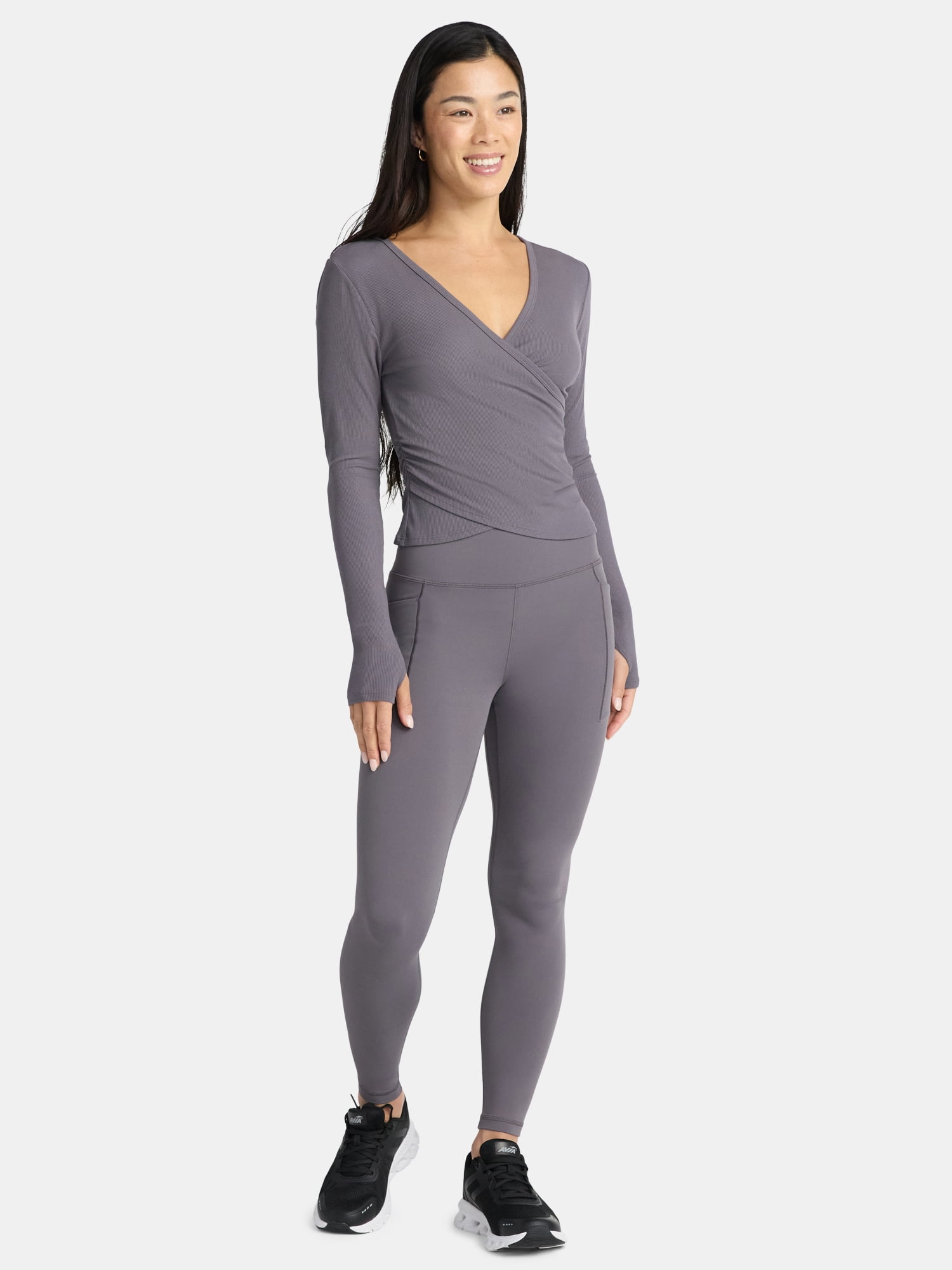 Avia Women's Reversible Wrap Top with Long Sleeves, Sizes XS-XXXL