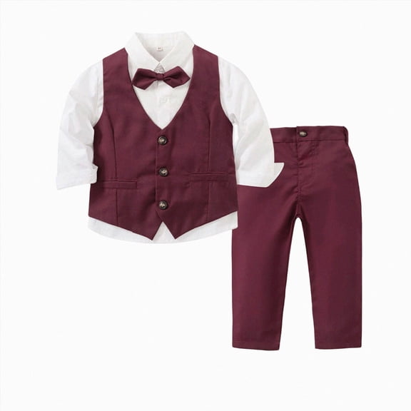 3-4 Years Toddler Baby Boys Suit Set 3Pcs Kids Long Sleeve Formal Dress Shirt with Bowtie Vest Pants Suit Tuxedo Wedding Party Outfits 9 12 18 Months 2T 3T 4T 5T 6T Boys Fall Winter Clothes,Blue