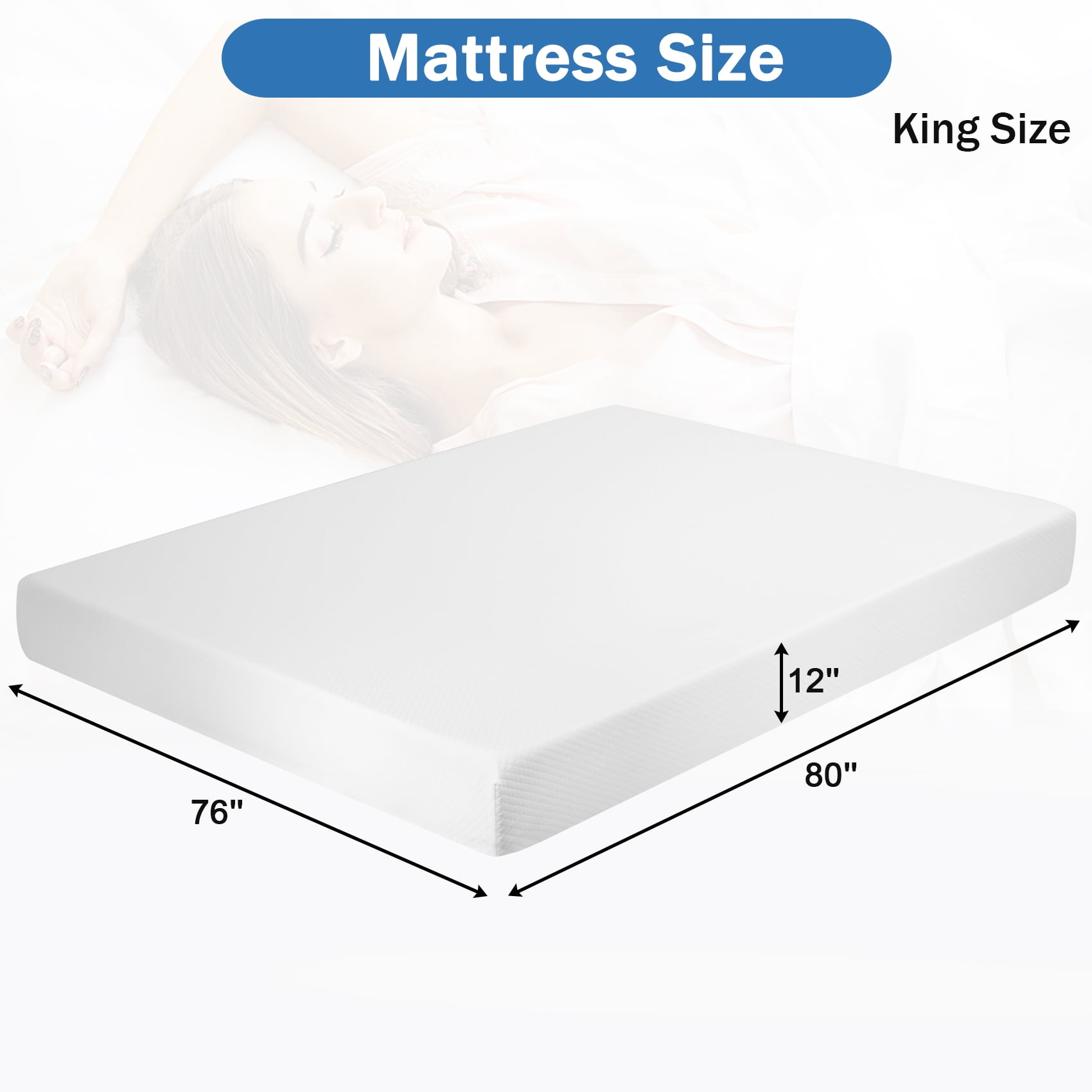 12 Inch King Mattress, Memory Foam Mattress, Medium-Firm Mattress, Breathable Bed Mattress with Removable Cover in Box, White