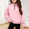 thumbnail image 2 of Kids Girls Sweatshirts Long Sleeve Shirts Pink Round Neck Quarter Zipper Girl Winter Outfit Sweatshirt For Girls 5-14 Years, 2 of 5