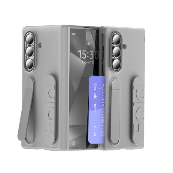 Allytechgroup Wallet Case for Samsung Galaxy Z Fold 6, with Build in Screen Protector Card Slot Shockproof Kickstand Drop Protection Anti-Scratch Anti-Fingerprint Wrist Band Cover for Women Men,Gray