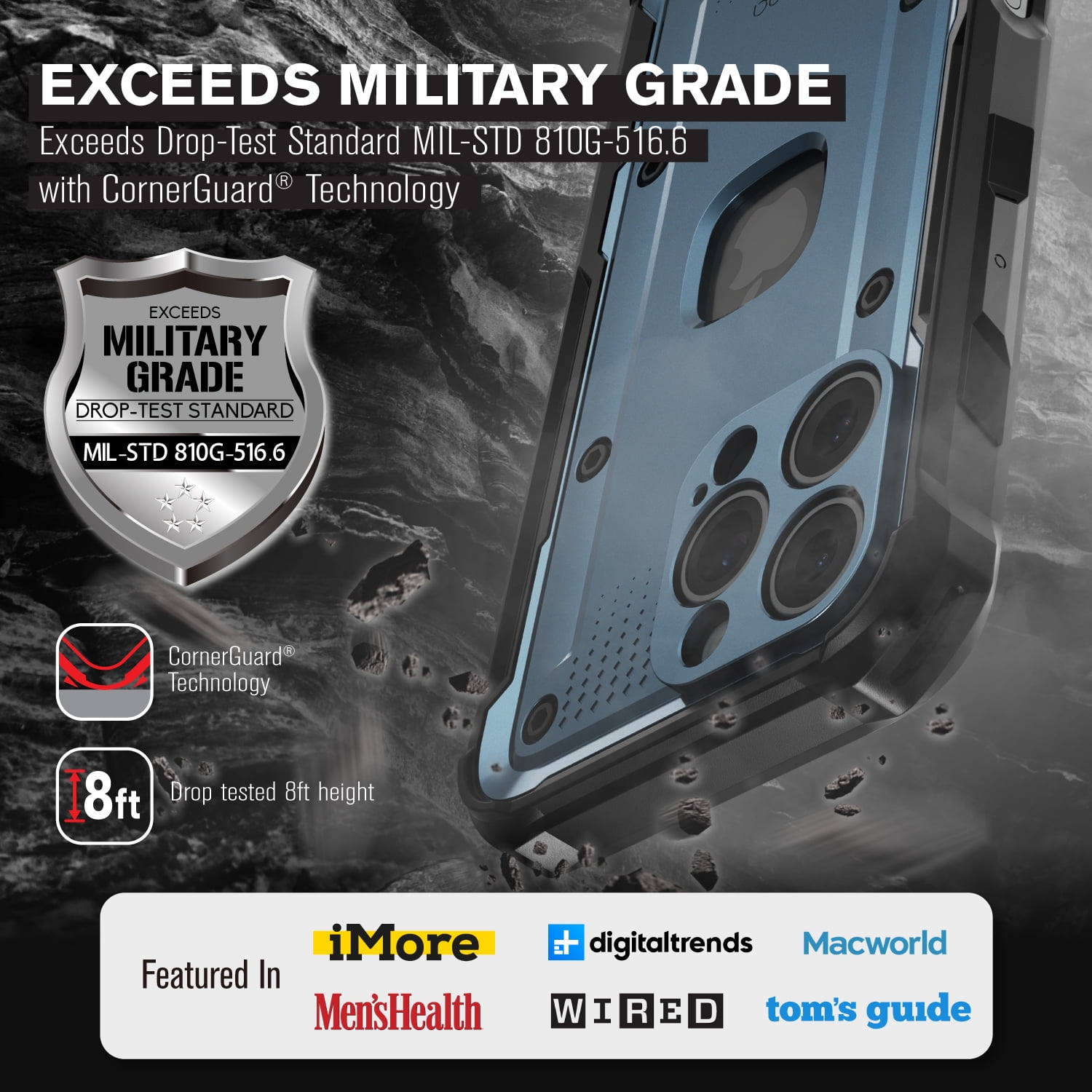 VENA vArmor Rugged Case for Apple iPhone 16 Pro Max (6.9"), (Military Grade Drop Protection) Magsafe Compatible and Heavy Duty Holster Belt Clip Cover with KickStand - Slate Blue / Black
