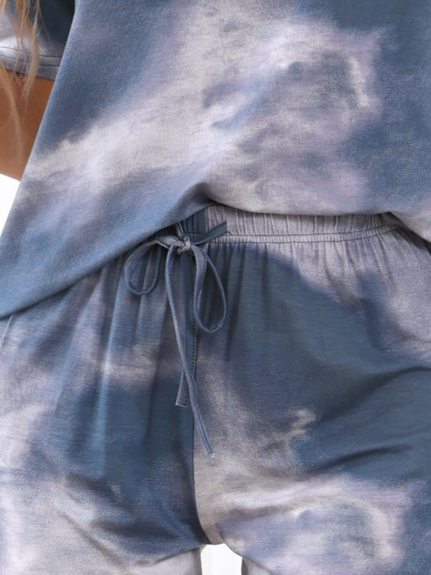 DARING DIVA Women's Tie Dye Short Sleeve Shirt Button Up Pajama Set XS Blue