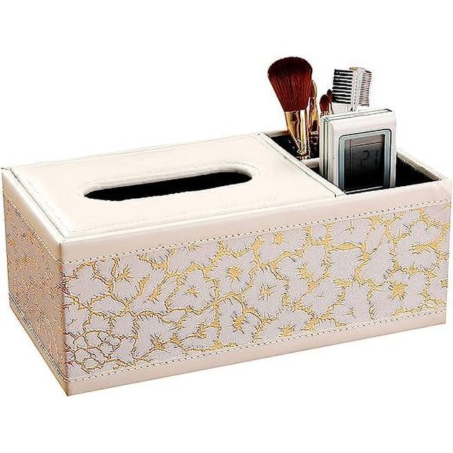 ER (White Lightning) Caja de almacenamiento de cuero de tres compartimentos para pañuelos con llave de control remoto, caja de pañuelos multifuncional Rojo Verde