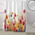 thumbnail image 5 of Fabric Shower Curtain, Red Pink and Yellow Poppy Oil Painting Floral Shower Curtains with 12 Hooks Waterproof Machine Washable Bath Curtains for Bathroom,54 x 78in, 5 of 6