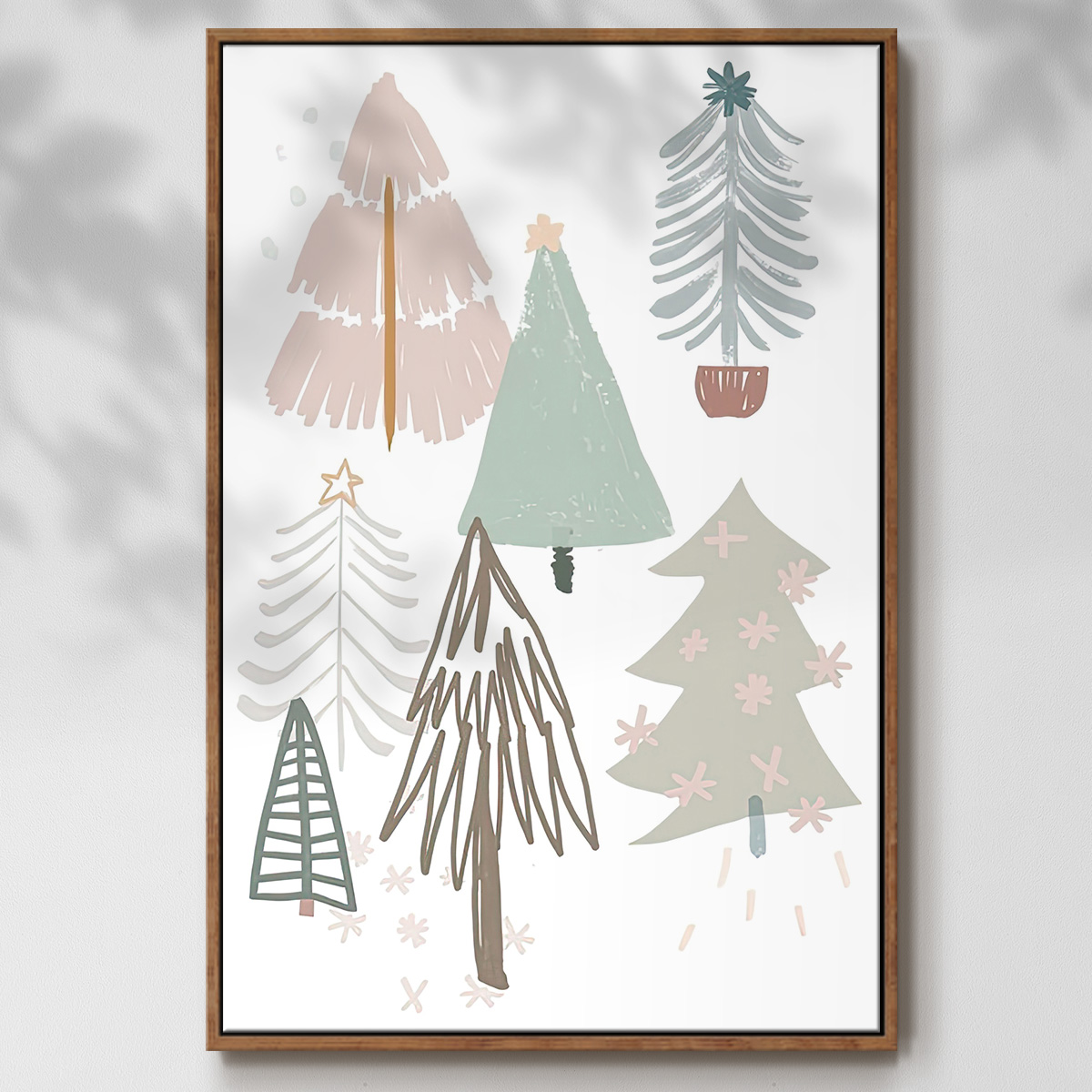Christmas Tree Sketchbook Collection B - Framed Gallery Wrapped Holiday Canvas - 17 x 25 - Rosewood Frame