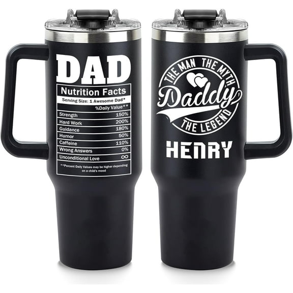 Custom Fathers Day Birthday Gifts For Dad Husband Men, Pesonalized Tumblers With Names, 40 Oz Travel Coffee Tumbler Cup Mug With Handle And Straw, Customized Dad Gifts From Daughter Son Wife