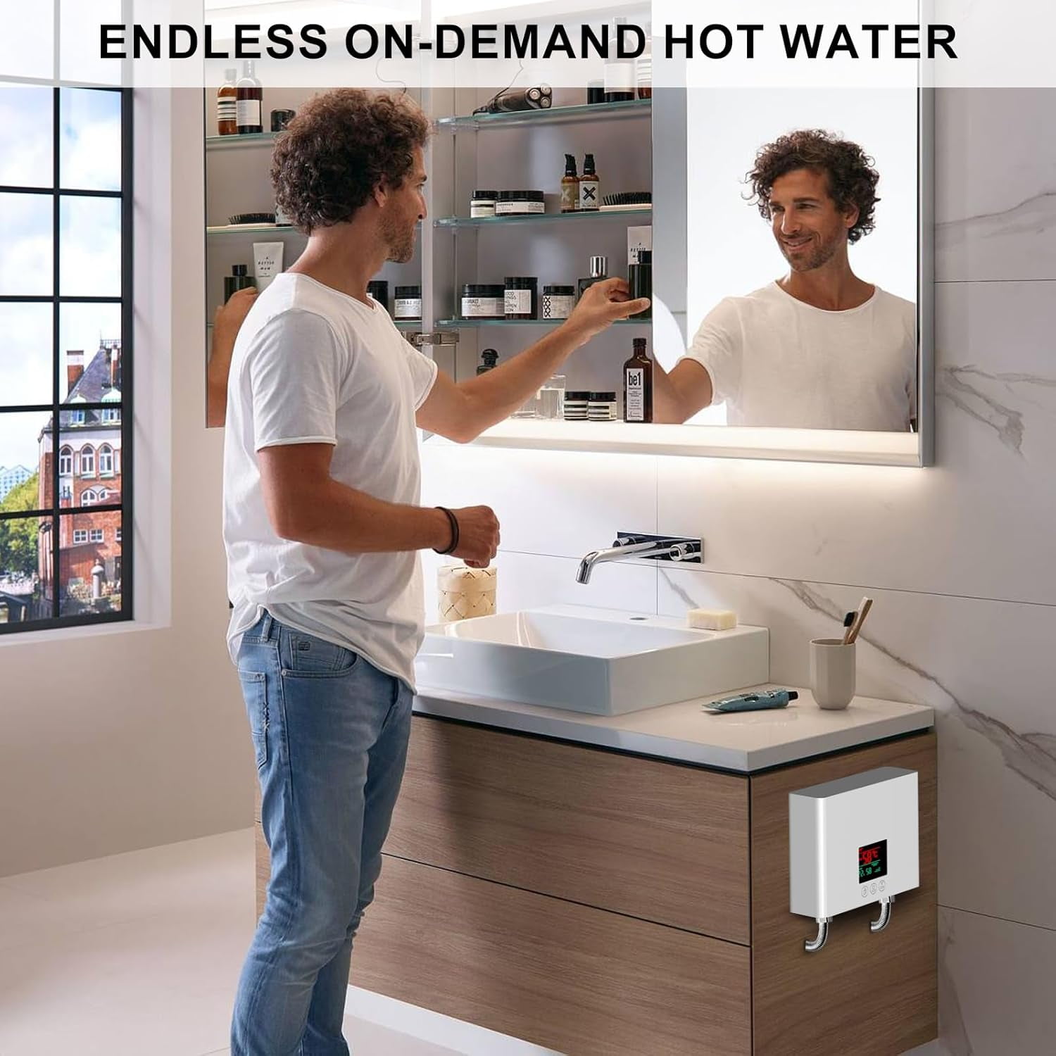 LEXKUYI  Electric Tankless Water Heater 3500W 110V Constant Temperature Instant Hot Water Heater with Remote Control Digital Display On Demand Hot Water Heater