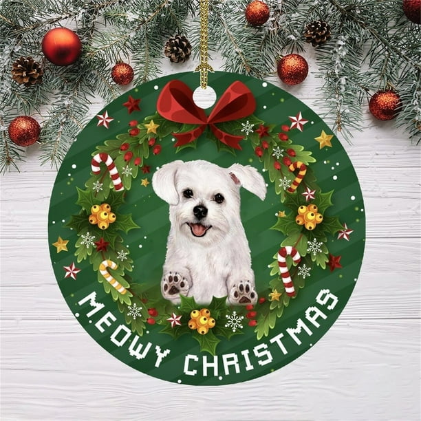 Fiudx Colgante Navideño de Perro, Divertido Adorno para Árbol de Navidad, Impresión Por Sublimación de Alta Temperatura, Decoración Navideña para Árbol, Ventana o Puerta, Regalo Festivo, 8 Cm de Diám