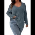 thumbnail image 3 of Suéter Informal de Punto con Cuello en V y Larga para Mujer, Talla Grande Azul Gris 5XL, 3 of 8
