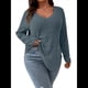 thumbnail image 3 of Suéter Informal de Punto con Cuello en V y Larga para Mujer, Talla Grande Azul Gris XXXL, 3 of 8