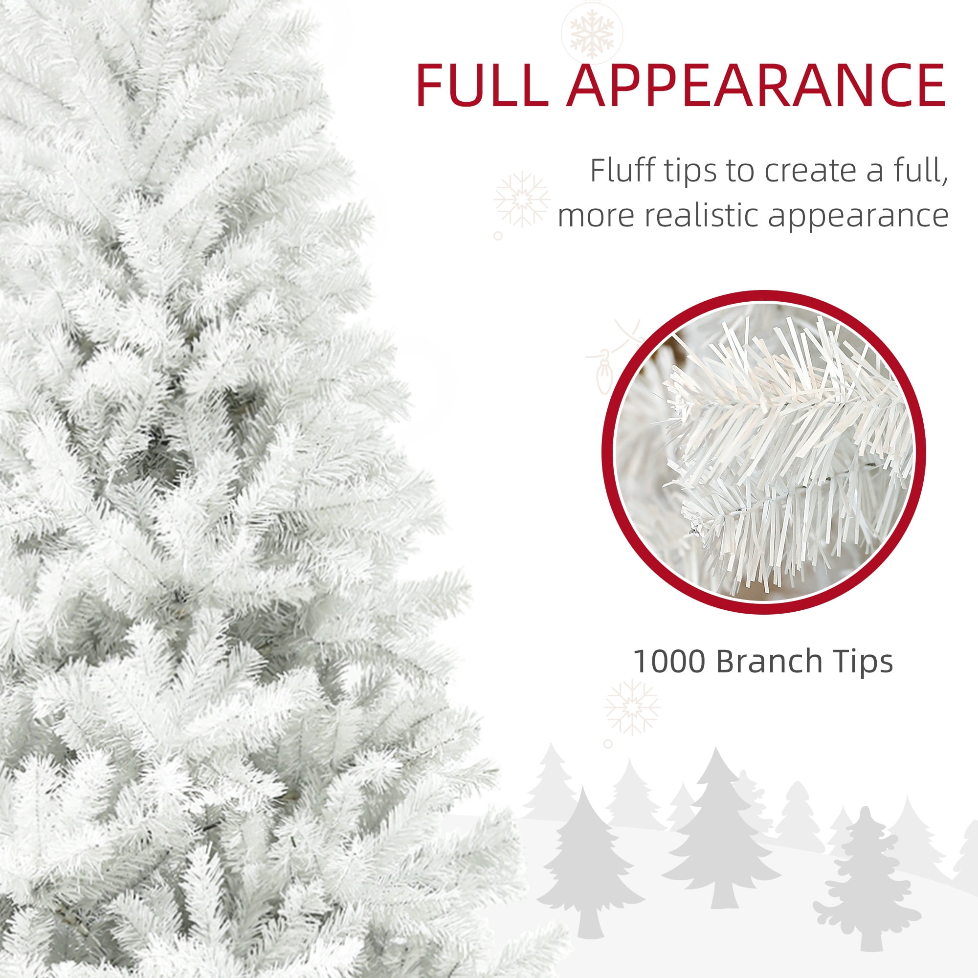 6ft Unlit Full Christmas Tree 1000 Tips Auto-Open Branches Flame Retardant Indoor Decor