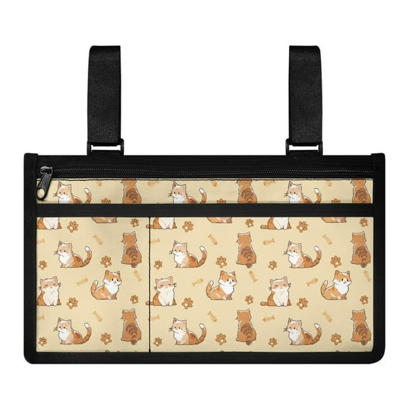Jiueut Cartoon Cat Wheelchair Armrest Side Hanging Storage Bag Wheelchair Pouches with Pockets for Patient Power Wheelchair Side Bag Armrest Pouch Wheelchair Arm Bag