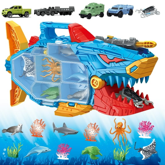 Shark Toy & Deep Sea Creatures Ocean Animal Toys with Truck Cars 18 Piece Educational Playset for Kids Ages 3  Years Old, Outdoor Play, Preschool Learning for Boys Girls