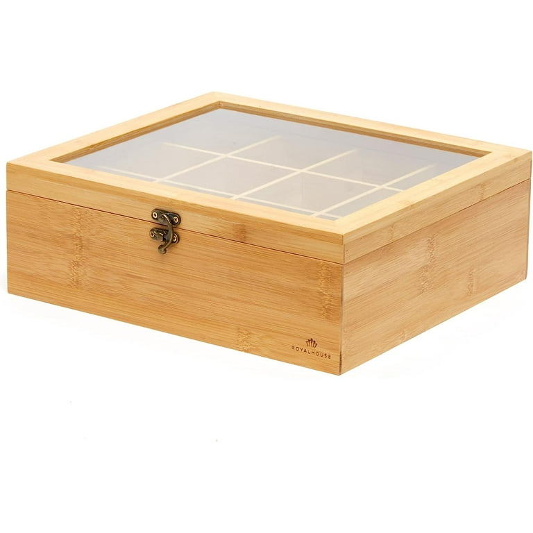 Royal House Natural Bamboo Tea Box Storage Organizer, 12 Compartments Pack  Of 1.