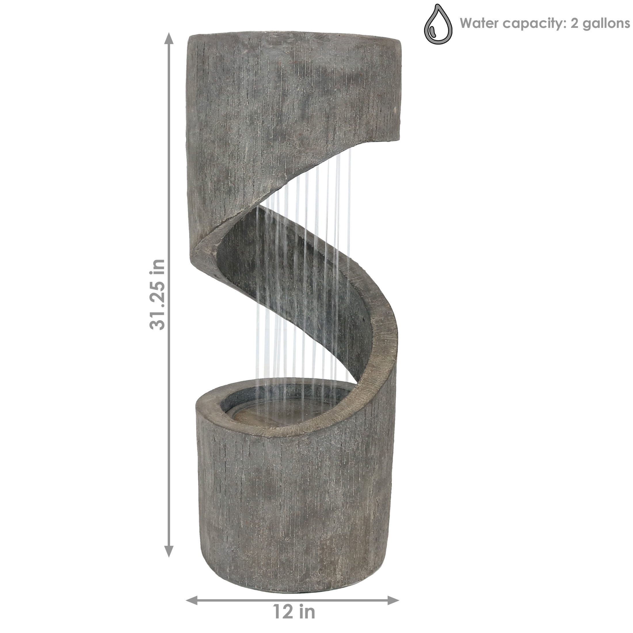 Sunnydaze Showering Spiral Polyresin Outdoor Water Fountain with Light