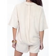 thumbnail image 4 of Jess by Meiko Women's Collared Linen Top and Short Set Summer Matching Set Khaki XS, 4 of 7