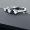 thumbnail image 5 of Gem Stone King 10K White Gold White Lab Grown Diamond and Blue Sapphire 5 Stone Wedding Engagement Anniversary Promise Ring for Women 0.56 Cttw, Round 3MM, Gemstone April Birthstone (Size 6), 5 of 5