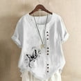 thumbnail image 1 of Lydiaunistar Women's Plus Size Spring Tops Casual Printed Short Sleeve Button-Up Blouse T-Shirt, Soft Polyester Round Neck Comfy Daily Wear White, 1 of 4