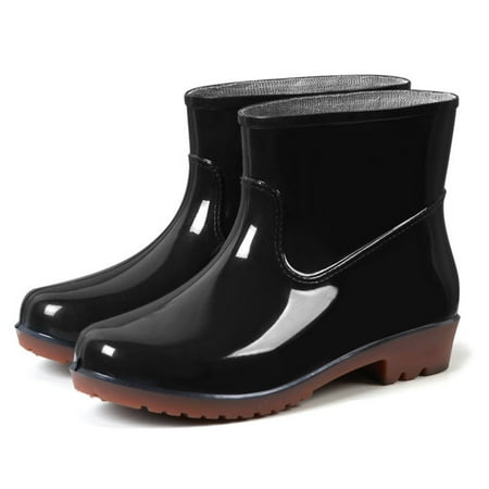 

Tangnade women shoes Women Low-Heeled Buckle Round Toe Shoe Waterproof Middle Tube Rain Boots Black 40
