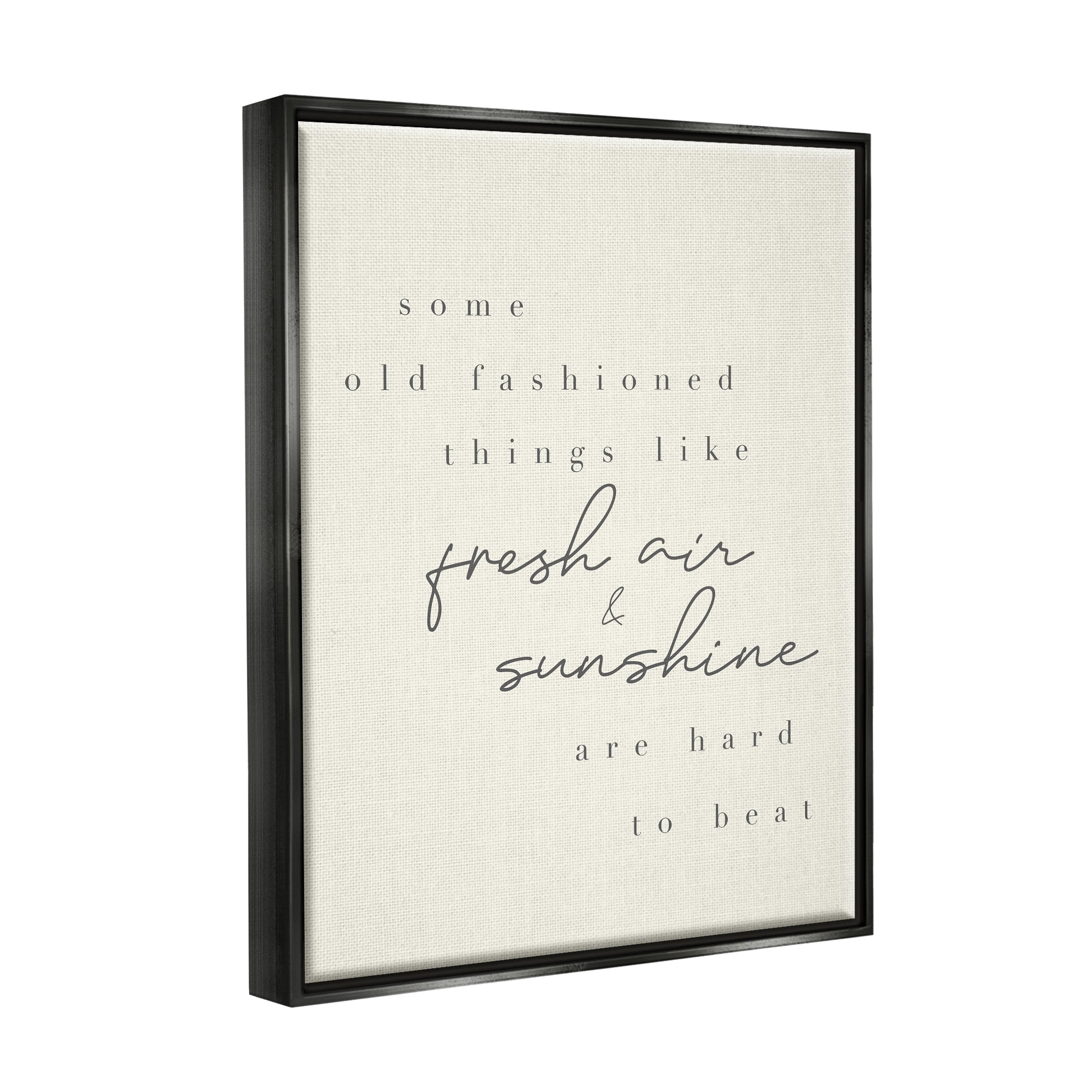 Stupell Industries Fresh Air & Sunshine Comforting Cursive Typography Graphic Art Jet Black Floating Framed Canvas Print Wall Art, Design by Daphne Polselli