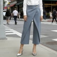 thumbnail image 4 of Women's High Waist Wrap Front Capri Pants Cross Over Design with Decorative Buttons Casual Wide Leg Trousers with Pockets Blue XXL(XXL), 4 of 9