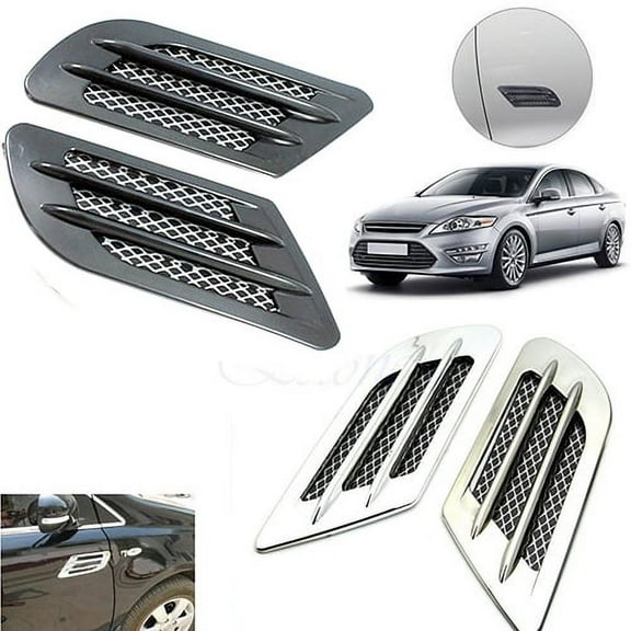 Walbest 2 Pack Car Side Vent, Universal Aluminum Car Side Air Flow Vent Fender Vent Grille Duct Decoration Sticker (Silver)