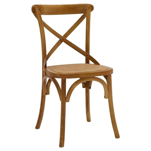 Drevy Gear Rustic Modern Farmhouse Elm Wood Rattan Dining Chair in Walnut