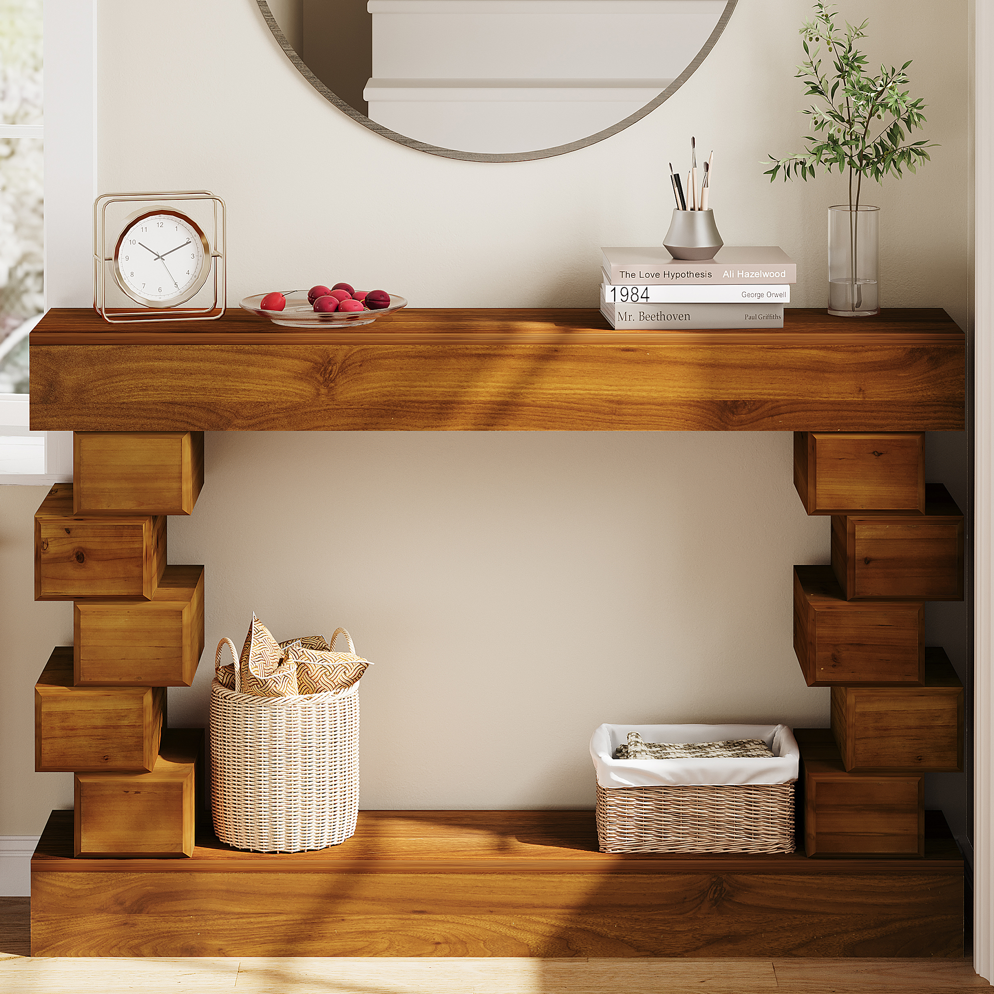 MDQMD Farmhouse Console Table with Irregular Design,Mid Century Modern Console Table for Entryway,Wooden Entryway Table for Living Room,Hallway