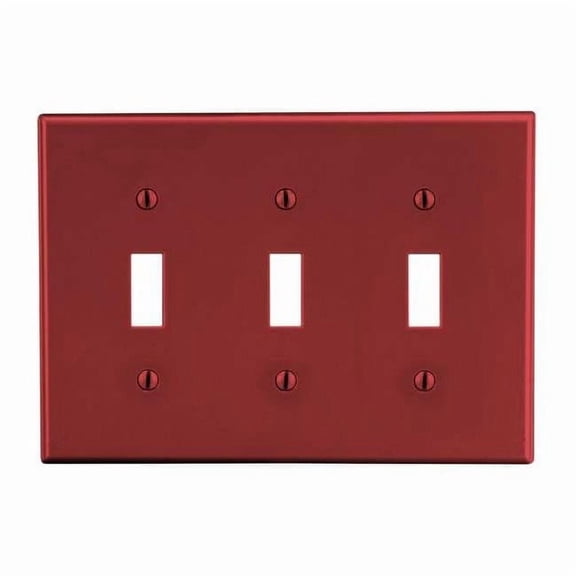 Toggle Switch Wall Plate, Number of Gangs: 3 Plastic, Satin Finish, Red