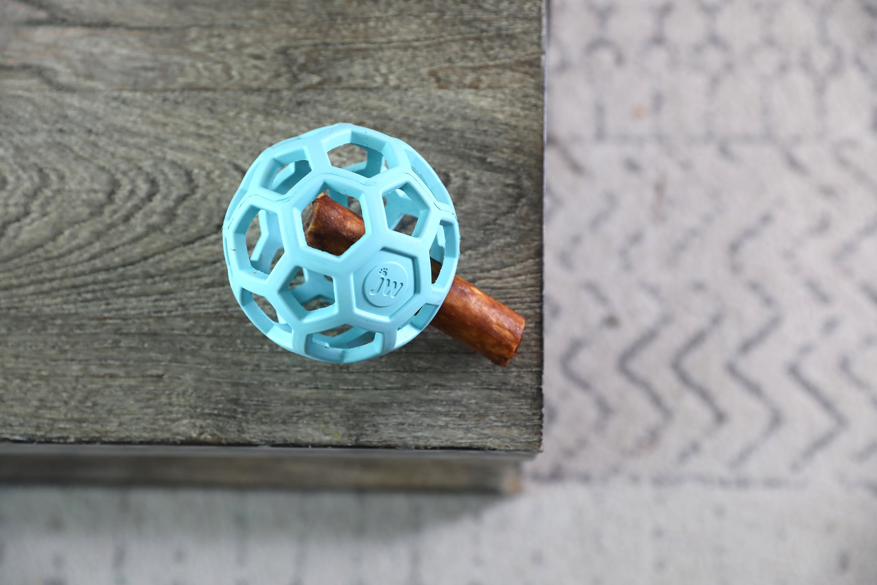 JW HOL-ee Roller™ Tug and Fetch Treat Dispenser Puzzle Ball Dog Toy, Natural Rubber, Medium 4.5" for Dogs 20 to 60 lb, Blue, Pack of 1