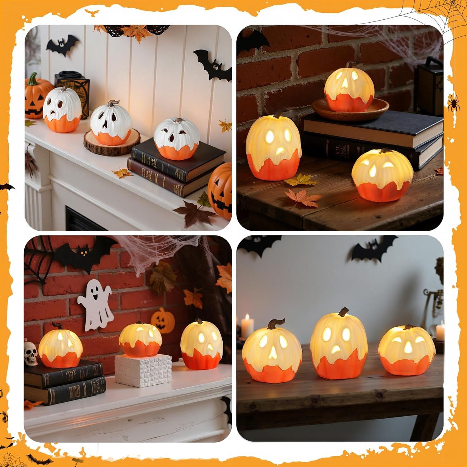 3 Pack Light Up Ghost Pumpkin Decorations with Warm Glow for Halloween